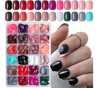 LoveOurHome 576pc Short Press on Nails, Round Square XS Fake Nails Full Cover Glossy Gel Press on Nails Short Artificial Fingernail False Acrylic Presson Tips 24 Colors for Kids Girls Women