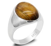 LovePlus Mens Ring 925 Sterling Silver Black Natural Agate Stone Brown Tiger Eye Turkiye Handmade Agate Jewelry Luxury Ring for Women Men Simple Design Size 6, 7, Metal, Agate