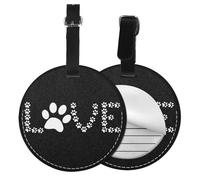 Lover Dog Paw Print 1/2pcs Luggage Tags,Round Leather Travel Suitcase Labels with Privacy Name Address Card