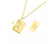 Lover Envelope Necklace with Stainless Steel Card Engrave Love You Hidden Message Secret Locket Pendant Can Open Envelope Lovers Fashion Necklace Jewelry Promise Gift for Wife Mom Girlfriend Couples