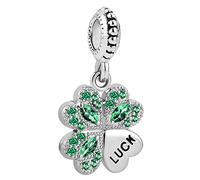 Lover Hearts Clover Charm Compatible with Pandora Bracelets Silver Twotone Green Lucky Charm Bead Women Family Sister Wife