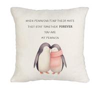 Lover Penguin Couple Gift Decorative Throw Pillow Cover White Cotton Canvas Love Quote Cushion Cover Gift Lover Penguin Home Decoration 45X45cm Gift Birthday Valentine's Day Anniversary