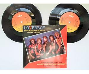 Loverboy - Loverboy Queen Of The Broken Hearts 2x7" CBS DA3705 EX/VG 1983 picture sleeve, double single, second record has 4-tracks and features three other bands - Journey: Chain Reaction, Loverboy: Lucky Ones, Aldo Nove: Fantasy, Saga: On The Loose