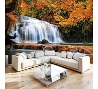 Lover's Bay Waterfall Photo Wallpaper 99"x69" Autumn Forest 3D Effect Panoramic Wall Murals Non-Woven Wall Paper for Bedroom Living Room TV Backdrop,Easy to Install W-164
