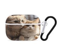 Lovers Cat Earbuds Organizer Shockproof Protective Airpods Pro Cover with Carabiner Clip Anti Fall Carrying Earphone Case Cover for Airpods Pro 2nd Generation White