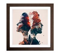 Lovers Double Exposure Framed Wall Art Print, Ready to Hang Picture for Living Room Bedroom Home Office, Walnut 18 x 18 Inch (45 x 45 cm)