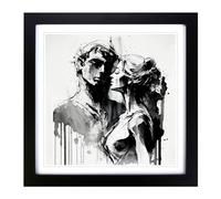 Lovers Ink Wash Framed Print | 18x18 Inch Black Framed Wall Art | Ready to Hang | Modern Nature Picture | Living Room Bedroom Lounge Office