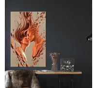 Lovers Kiss Canvas Art: Surreal Couple Sculpture Posters Print, Abstract Painting Minimalist for Room, Home Wall Decor(20x30cm/Inner frame)