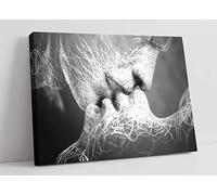 LOVERS KISS CANVAS WALL ART ARTWORK 30MM DEEP FRAMED PRINT BLACK AND WHITE (30in x 20in / 76cm x 50cm)