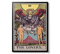 Lovers Poster, Vintage Tarot Card Wall art, Celestial Gift idea, Astrology home Decor Print, Archival Matte, A2 (Framed) - 59.4x42cm