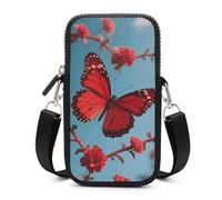 Lover's Red Butterfly Cell Phone Bag with Detachable Strap, Aesthetic Mini Sling Bag Small Crossbody Bag for Phone