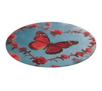 Lover's Red Butterfly Round Area Rug Non Slip Backing Doormat Water Absorbent Plush Throw Low-Pile Non-Slip Floor Mat Carpet for Living Room Bedroom Entryway Nursery Room 90 * 90cm