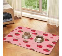 Lovers Red Strawberry Pet Feeding Mat Large Dog Food Mats Absorbent Leather Placemat for Dogs Cats Bowl Mat Food Tray Non-Slip Dispenser Mats Pet Supplies