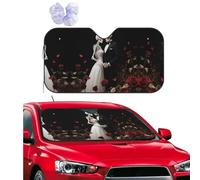 Lovers Skull Car Windshield Sun Shade Personalized Foldable Auto Front Window Sun Shade Cover Uv Ray Reflector Sun Visor Protector Car Accessories For Car Suv Truck, Keeps Your Vehicle Cool 55x30 Inch