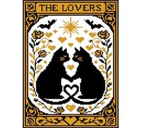 Lovers Tarot Black Cats Stamped Cross Stitch Kits for Beginner 12x16 Inch | Animals Counted Cross Stitch Kits, 11CT Needlepoint Patterns Embroidery Kit for Adults Beginners for Home Wall Decor