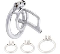 LoversToy Male Chastity Cage with Urethral Tube - Stainless Steel Chastity Device Belt for Penis Exercise & SM Bondage - Adult BDSM Sex Toy for Men’s Fetish Games with 3 Size Base Rings