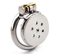 LoversToy Ultra Small Flat Chastity Cage - Stainless Steel Ultra Short Male Chastity Device with Metal Urethral Catheter Penis Pug - BDSM Bondage Penis Cage Sex Toy for Men (40mm Ring)