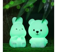 LOVERUIS Bear Bunny Night Light Children, 7 Colour Changing LED Portable Touch Baby Lamp, USB Rechargeable Silicone Animal Night Light for Children Nursery Toddler Girls Birthday Gift Room Decor