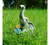 LOVERUIS Solar Garden Lights Outdoor Fairy Moon Lamp Waterproof Moon Garden Solar Light with Crackle Glass Ball LED Stake Lights Angel Decorative for Grave Balcony Lawn Patio Pathway (Elephant)