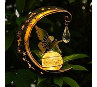 LOVERUIS Solar Garden Lights Outdoor Fairy Moon Lamp Waterproof Moon Gifts for Women Garden Solar Light with Crackle Glass Ball LED Stake Lights Angel Decorative for Grave Balcony Lawn Patio Pathway