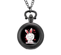 Loves Bunny Vintage Pocket Watch Alloy Pendant Watches Necklace Gift for Men Women Black-Style