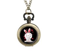 Loves Bunny Vintage Pocket Watch Alloy Pendant Watches Necklace Gift for Men Women Coppery-Style