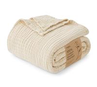 Love's cabin 100% Cotton Muslin Blanket, 6 Layer Lightweight Breathable Gauze Large Throw Blanket 50 x 70 Inches, Soft Cooling All Season Blanket for Couch or Sofa, Beige