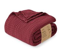 Love's cabin 100% Cotton Muslin Blanket, 6 Layer Lightweight Breathable Gauze Large Throw Blanket 50 x 70 Inches, Soft Cooling All Season Blanket for Couch or Sofa, Wine Red