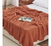 Love's cabin 100% Cotton Muslin Blanket, 6 Layer Lightweight Breathable Gauze Queen Size Blanket 90 x 90 Inches, Soft All Season Blanket for Bed, Orange