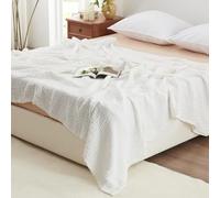 Love's Cabin 100% Cotton Muslin Queen Size Blanket, 90"x90", Breathable & Soft, Lightweight & Warm, Multi-Use, White