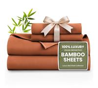 Love's cabin 4 Piece Full Size Sheet Set, 100% Rayon Derived from Bamboo, Cooling & Breathable, Soft Silky Deep Pocket up to 16", Hotel Luxury Bedding for Hot Sleepers, Burnt Orange
