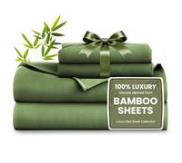 Love's cabin 4 Piece King Size Sheet Set, 100% Rayon Derived from Bamboo, Cooling & Breathable, Soft Silky Deep Pocket up to 16", Hotel Luxury Bedding for Hot Sleepers, Olive Green