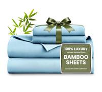Love's cabin 4 Piece King Size Sheet Set, 100% Rayon Derived from Bamboo, Cooling & Breathable, Soft Silky Deep Pocket up to 16", Hotel Luxury Bedding for Hot Sleepers, Light Blue