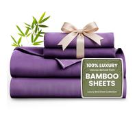 Love's cabin 4 Piece King Size Sheet Set, 100% Rayon Derived from Bamboo, Cooling & Breathable, Soft Silky Deep Pocket up to 16", Hotel Luxury Bedding for Hot Sleepers, Purple