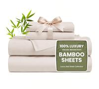 Love's cabin 4 Piece King Size Sheet Set, 100% Rayon Derived from Bamboo, Cooling & Breathable, Soft Silky Deep Pocket up to 16", Hotel Luxury Bedding for Hot Sleepers, Sand