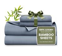 Love's cabin 4 Piece Queen Sheet Set, 100% Rayon Derived from Bamboo, Cooling & Breathable, Soft Silky Deep Pocket up to 16", Hotel Luxury Bedding for Hot Sleepers, Bluish Grey