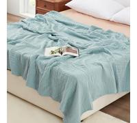 Love's cabin 6 Layer 100% Cotton Muslin Blanket, 90"x90" Muslin Blanket Queen for Couch Bed, Lightweight and Breathable Cotton Gauze for Adult, Cyan