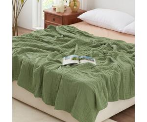 Love's Cabin 6 Layer Cotton Muslin Queen Size Blanket, 80"x90", Sage Green, Breathable & Warm, Suitable for Multiple Uses