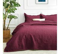 Love's cabin California King Size Quilt Bedding Set Burgundy Bedspreads - Cal King Lightweight Bedspread Comforter - Coin Pattern Coverlet for All Season - 3 Pieces (1 Quilt, 2 Pillow Shams)
