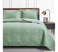 Love's cabin California King Size Quilt Bedding Set Sage Bedspreads - Cal King Summer Lightweight Bedspread Comforter - Coin Pattern Coverlet for All Season - 3 Pieces (1 Quilt, 2 Pillow Shams)