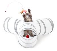 Love's cabin Cat Tunnel Tube Toys 3 Way Collapsible, Cat Tunnels for Indoor Cats，Kitten Tunnel Bored Pet Play Tunnel with Peek Hole Toy Ball for Kitty, Kitten, Rabbit, Light Gray&Gray