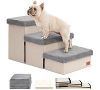 Love's cabin Dog Stairs for High Bed 18" H,3 Steps with Furry Lids Pet Stairs for Small Medium Large Dogs,Foldable Cat Ramp with Zip up to 200 lbs,Grey