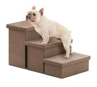 Love's cabin Dog Stairs for High Bed, Foldable Pet Stairs for Small Medium or Large Dogs Puppy with Storage for Bed or Couch, Cat Dog Steps Ramp with Zip up to 200 lbs, Light Brown, 3 Steps