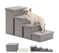 Love's cabin Dog Stairs for Small Medium or Large Dogs with Storage and Adjustable Steps, Foldable Cat Steps for Bed or Couch, 4-Step Gray Folding Ramp with Zip up to 200 lbs, Solid Grey