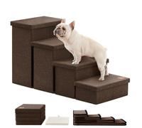 Love's cabin Dog Stairs for Small Medium or Large Dogs with Storage and Adjustable Steps,Foldable Dog Steps for Bed or Couch,4-Step Coffee Folding Cat Pet Ramp with Zip up to 200 lbs,Coffee
