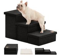 Love's cabin Dog Stairs with Storage,3 Steps Wider Dog Steps for High Bed 18" H,Foldable Pet Stairs for Small Medium Large Dogs Cats for Bed Couch Car, Ramp with Zip up to 200 lbs,Black, No Condo