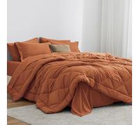 Love's Cabin King Size Comforter Set Terracotta, 7 Pieces King Bed in a Bag, All Season Bedding Sets with 1 Comforter, 1 Flat Sheet, 1 Fitted Sheet, 2 Pillowcase and 2 Pillow Sham