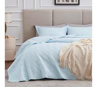 Love's cabin King Size Quilt Set Light Blue Bedspreads - Soft Bed Summer Lightweight Bedspread Comforter - Modern Style Wave Pattern Coverlet for All Season - 3 Pieces (1 Quilt, 2 Pillow Shams)