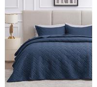 Love's cabin King Size Quilt Set Navy Blue Bedspreads - Soft Bed Summer Lightweight Bedspread Comforter - Modern Style Wave Pattern Coverlet for All Season - 3 Pieces (1 Quilt, 2 Pillow Shams)