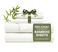 Love's cabin Queen Sheet Set, Cooling Sheets for Queen Size Bed Set, 100% Rayon Derived from Bamboo, Breathable & Soft Deep Pocket Up to 16", Hotel Luxury Silky Bedding Sheets, White